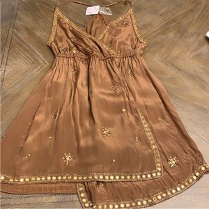 NWT Free People Beaded Spaghetti-Strap Wrap-Style Romper Playsuit